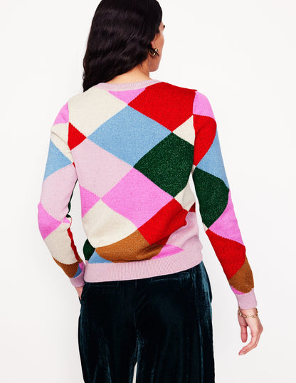 Sparkly Argyle Sweater-Multi Rainbow, Argyle