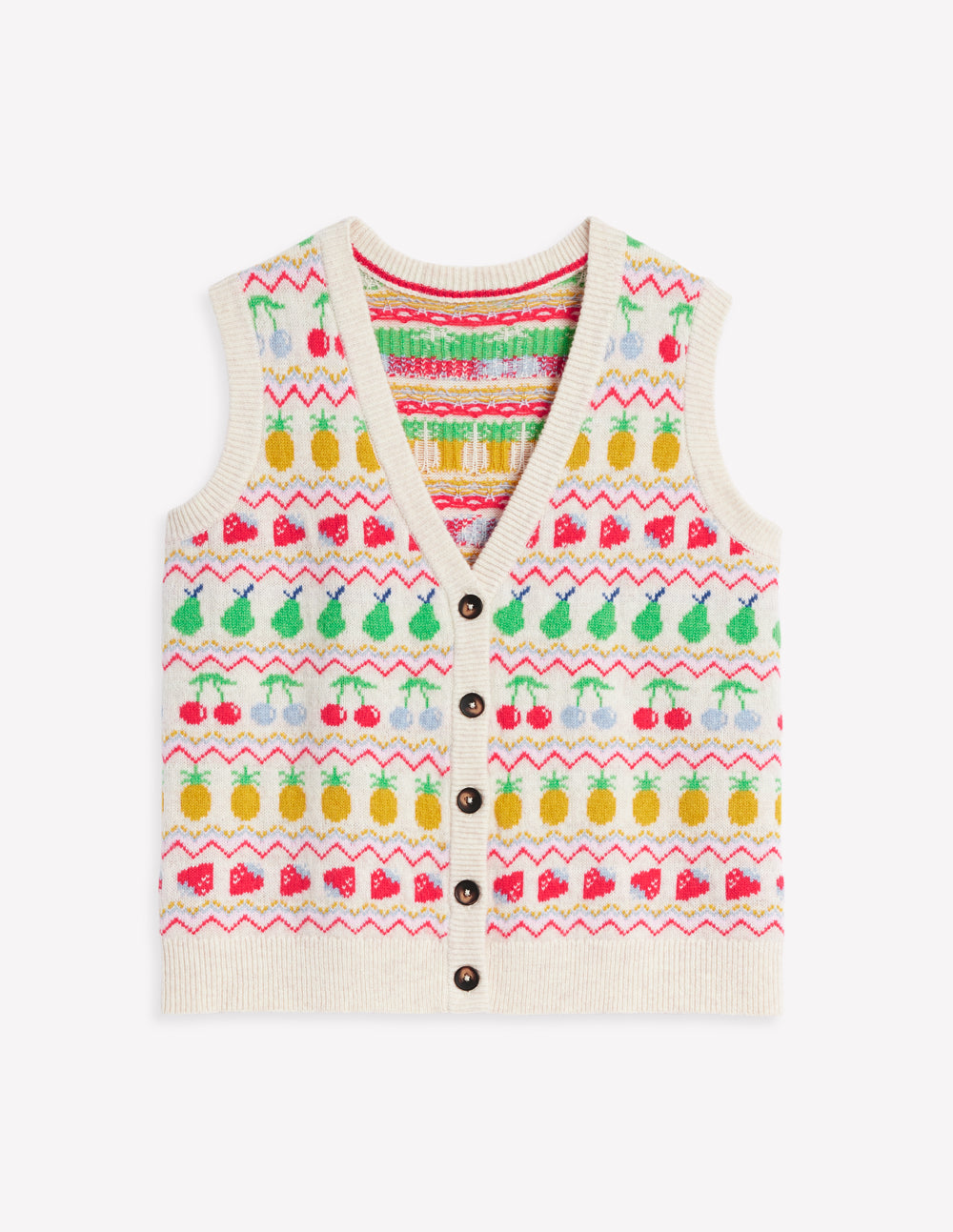 Edie Fair Isle Waistcoat-Ecru Marl, Fruit - Image 8