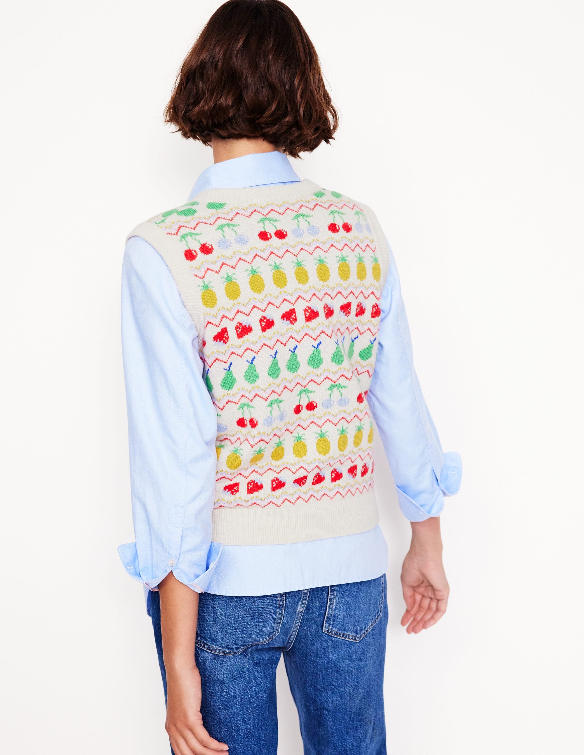 Edie Fair Isle Waistcoat-Ecru Marl, Fruit - Image 3