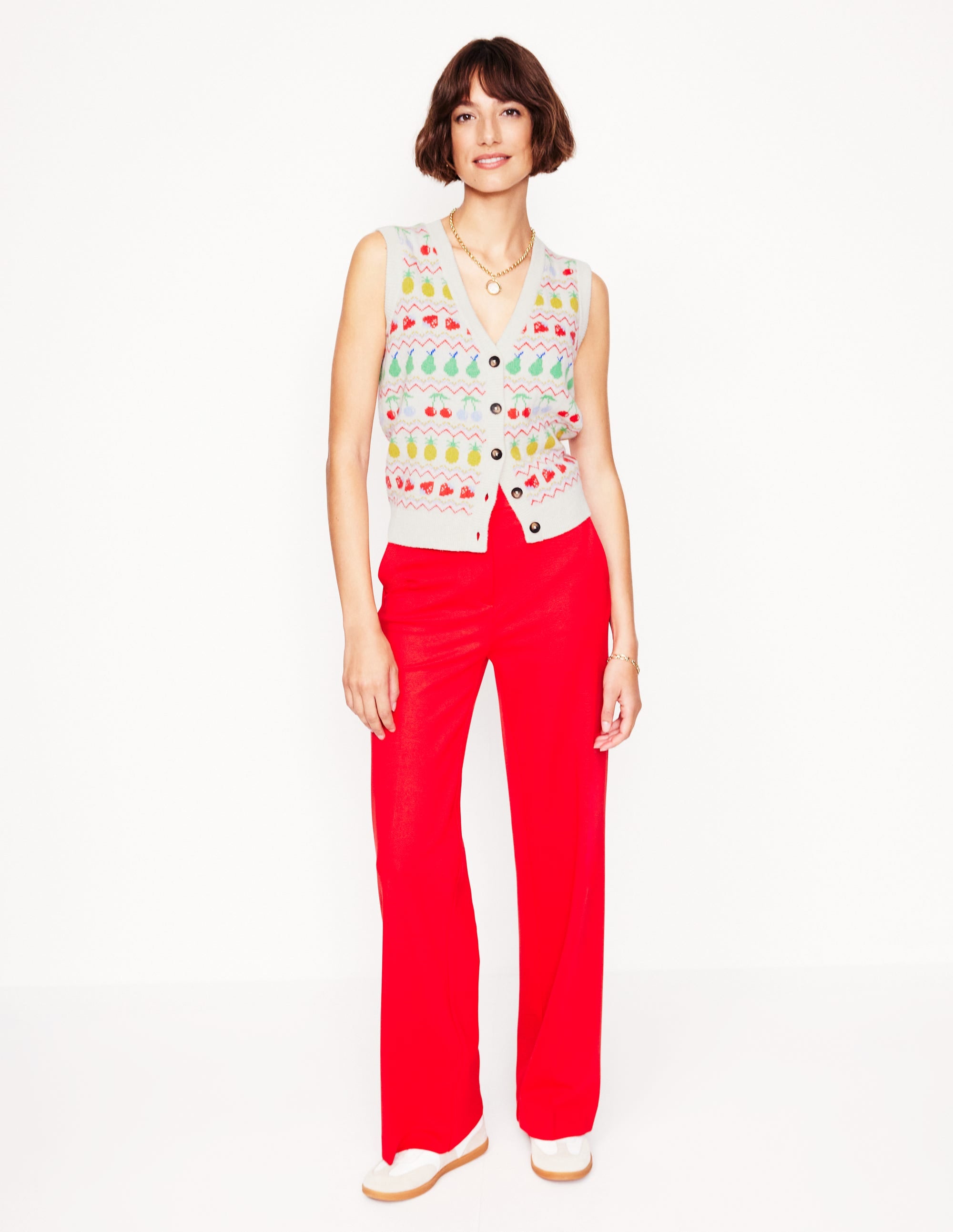 Edie Fair Isle Waistcoat-Ecru Marl, Fruit - Image 5