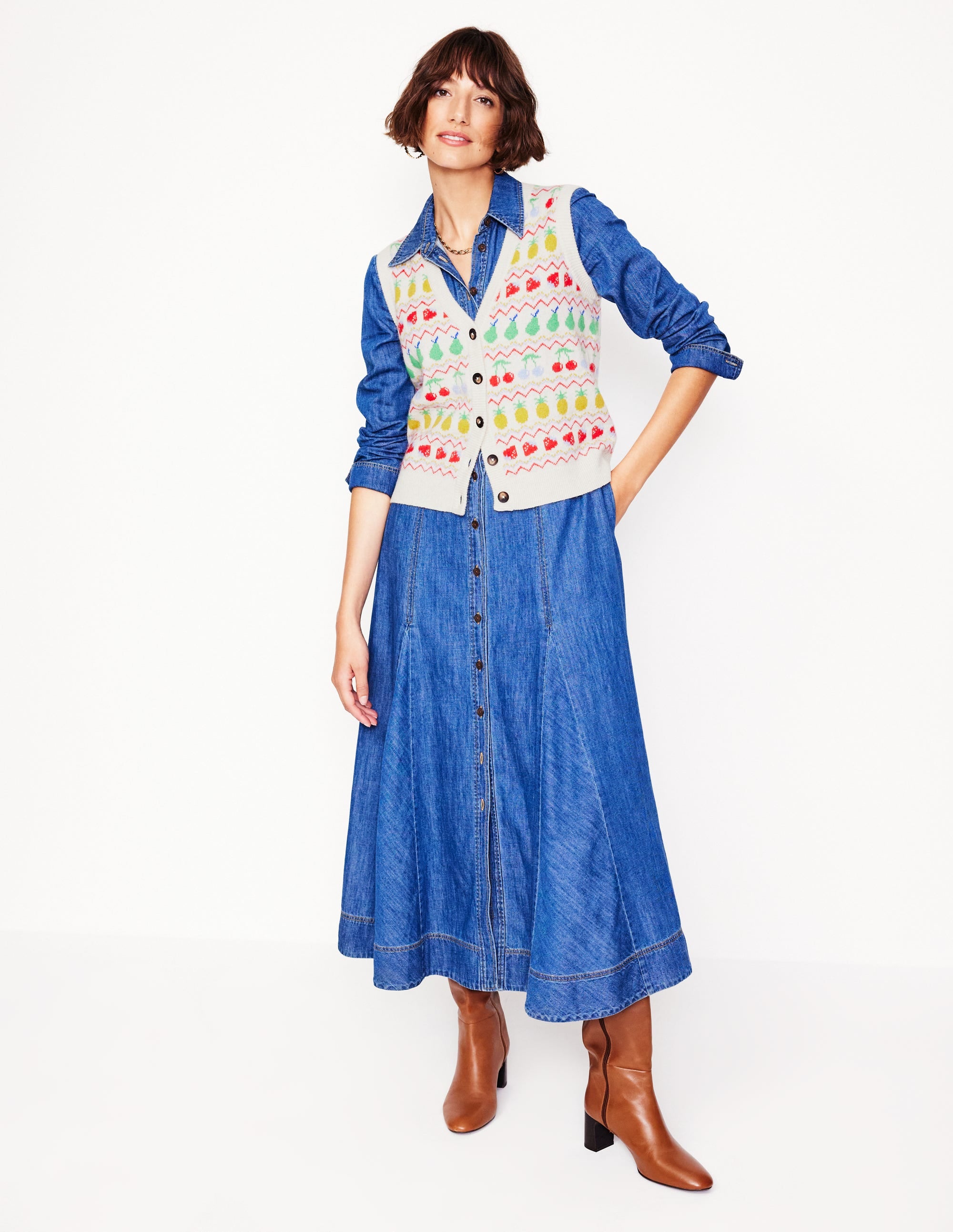 Edie Fair Isle Waistcoat-Ecru Marl, Fruit - Image 6