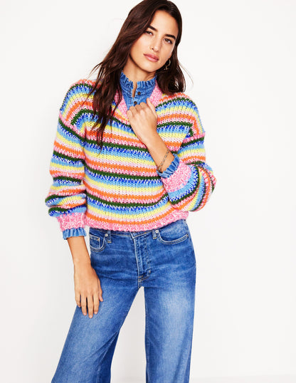 Striped Fluffy Chunky Sweater-Chunky Rainbow Stripe