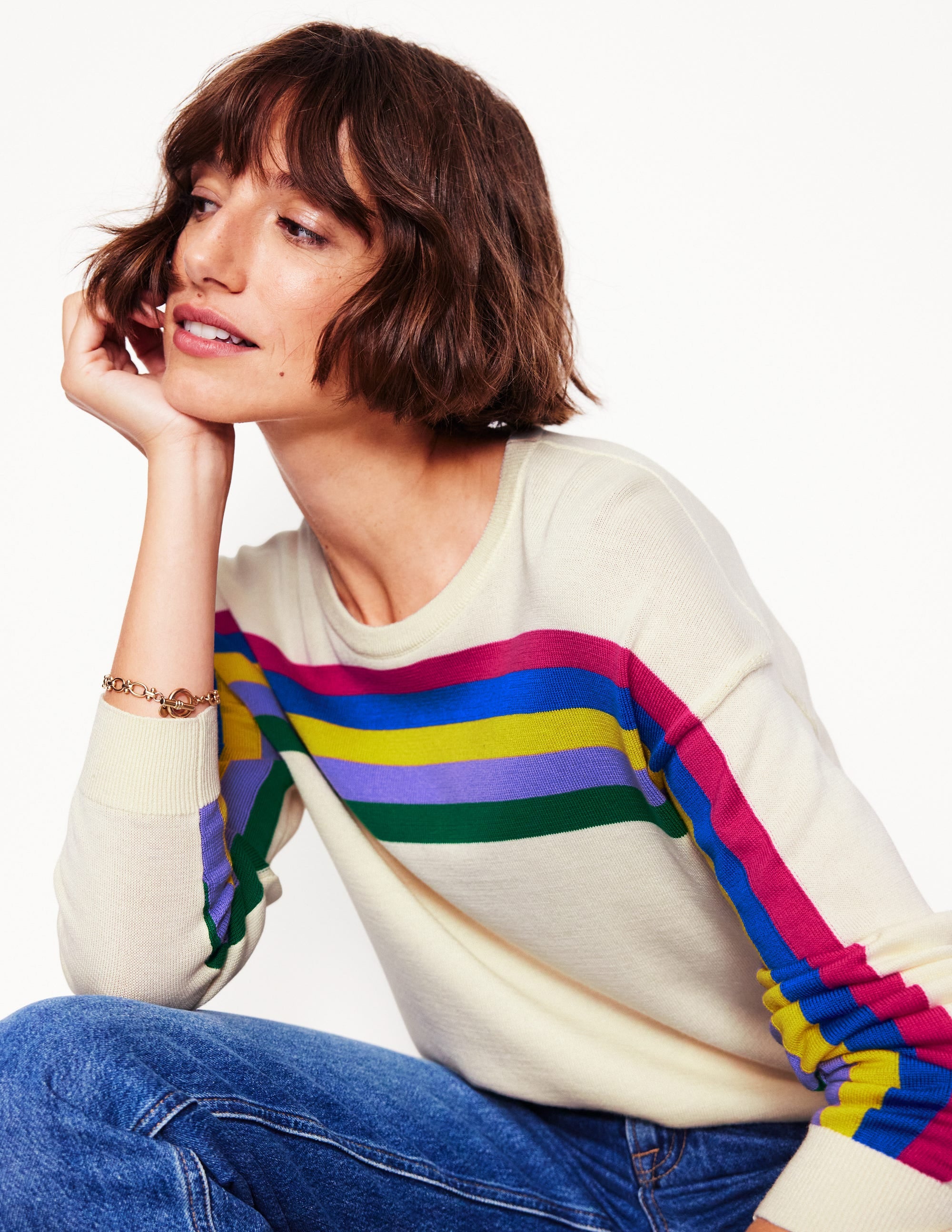 Lara Relaxed Cotton Jumper-Rainbow Curve Knit - Image 1