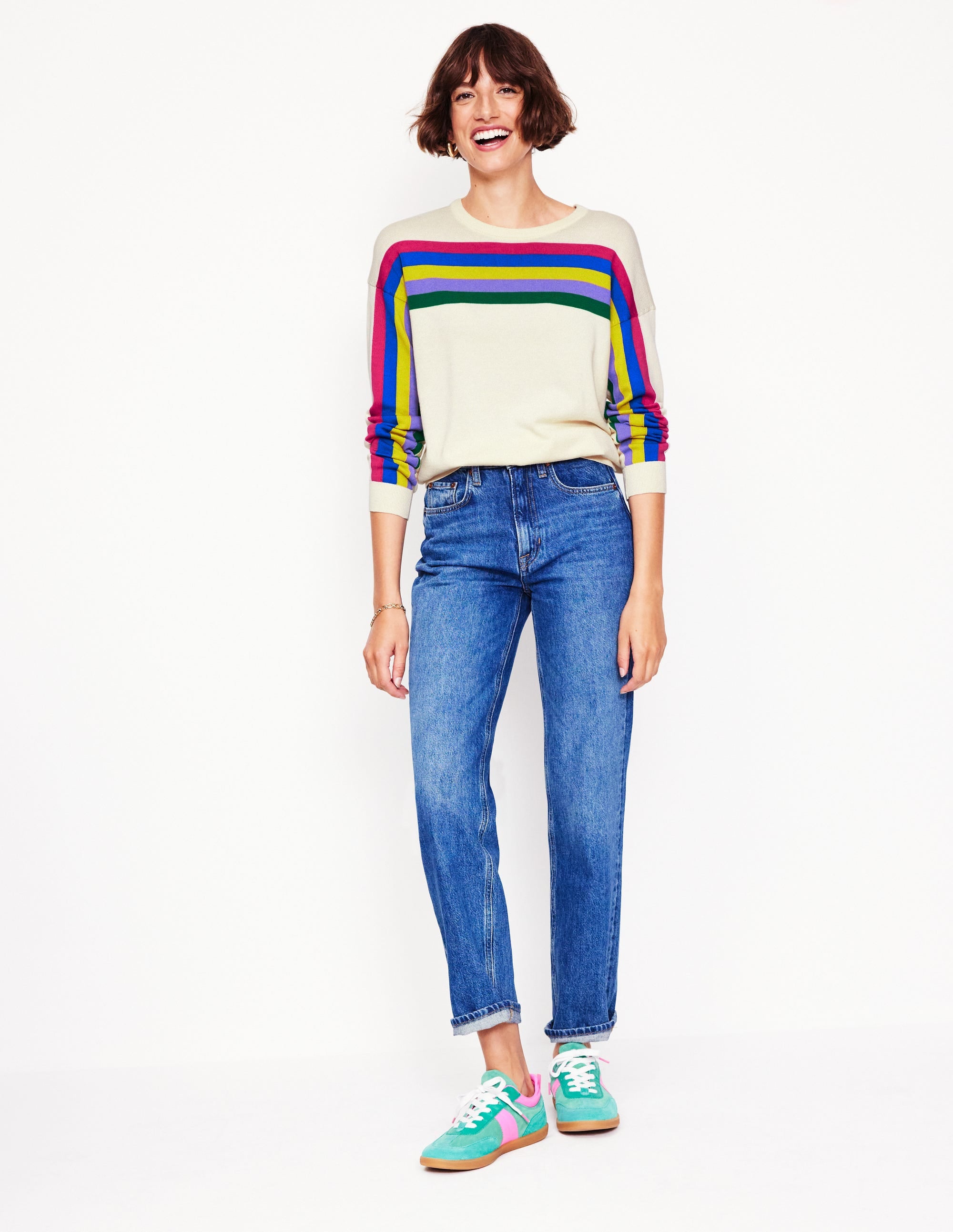 Lara Relaxed Cotton Jumper-Rainbow Curve Knit - Image 4