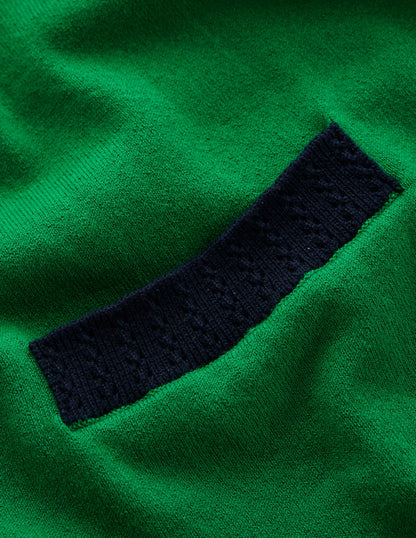 Emilia Cotton V Neck Cardigan-Rich Emerald/Navy