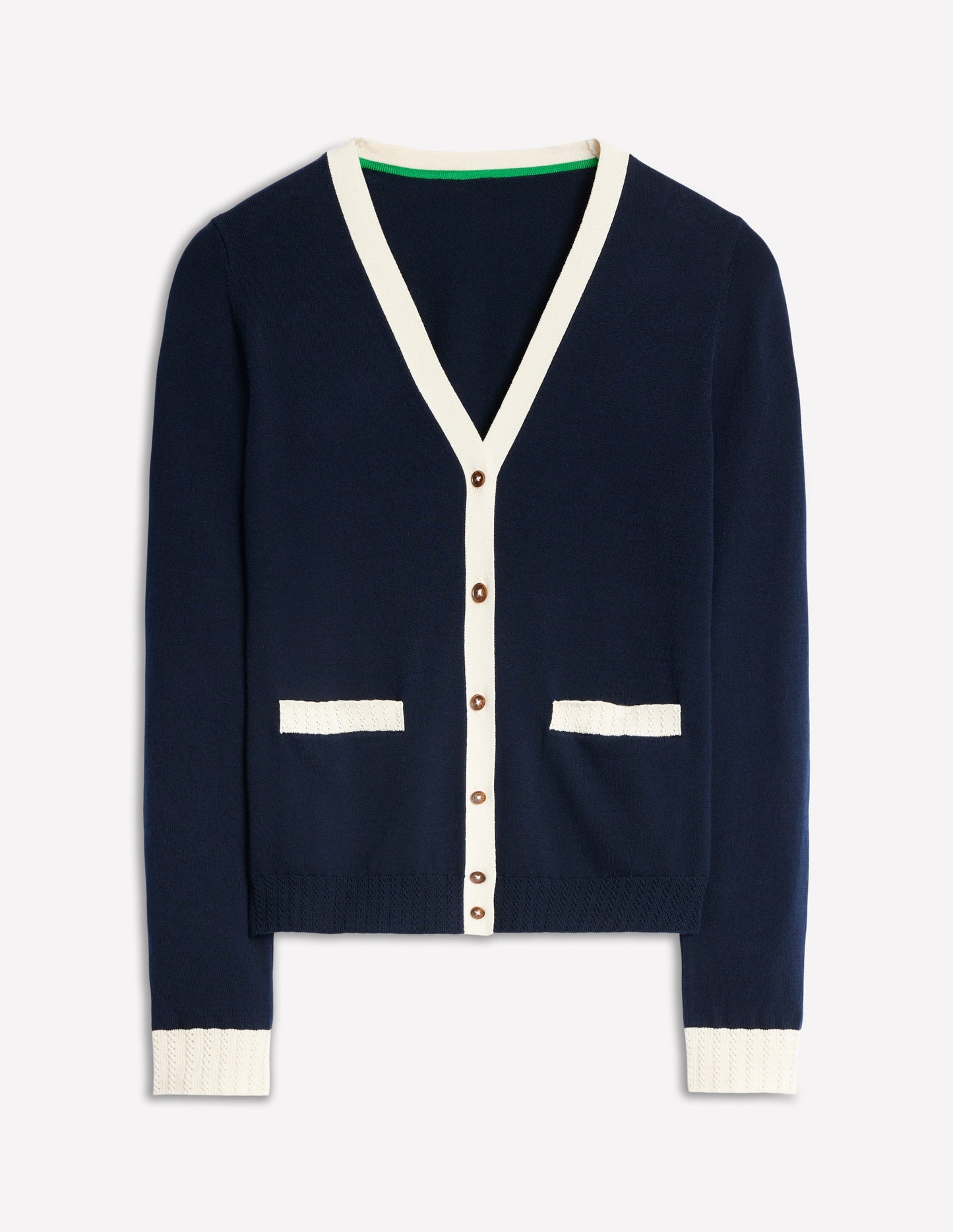 Emilia Cotton V Neck Cardigan-Navy