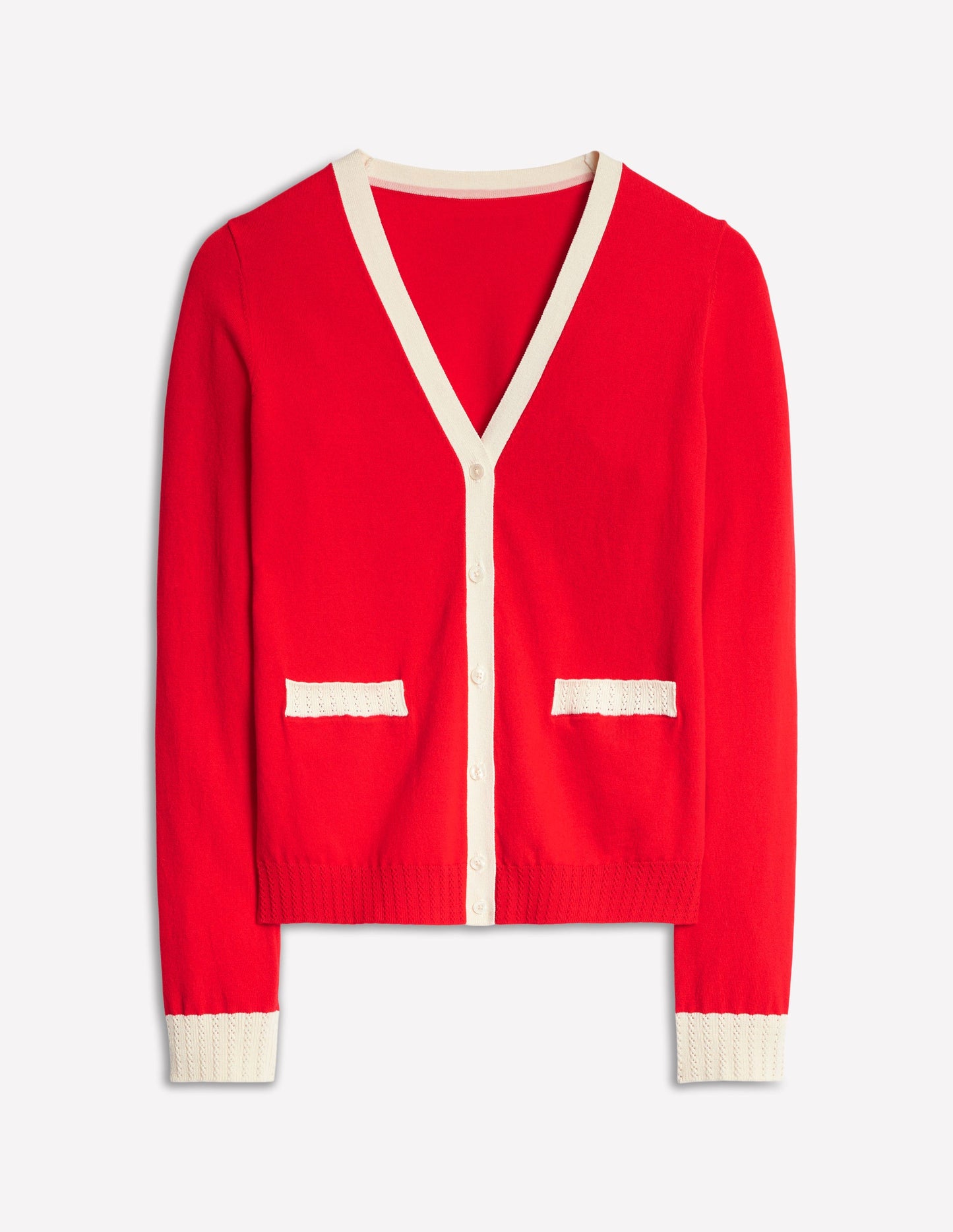 Emilia Cotton V Neck Cardigan-Poppy Red