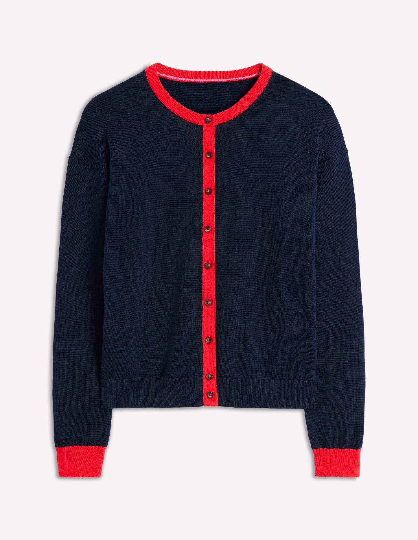 Lara Relaxed Cotton Cardigan-Navy, Poppy Red