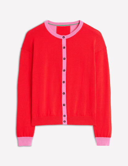 Lara Relaxed Cotton Cardigan-High Risk Red, Carmine Rose