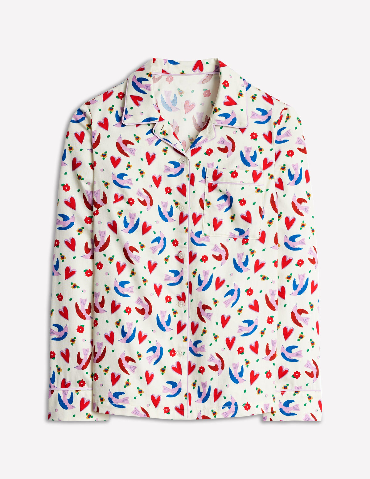Cotton Sateen Pajama Shirt-Ivory, Heart Flutter - Image 5