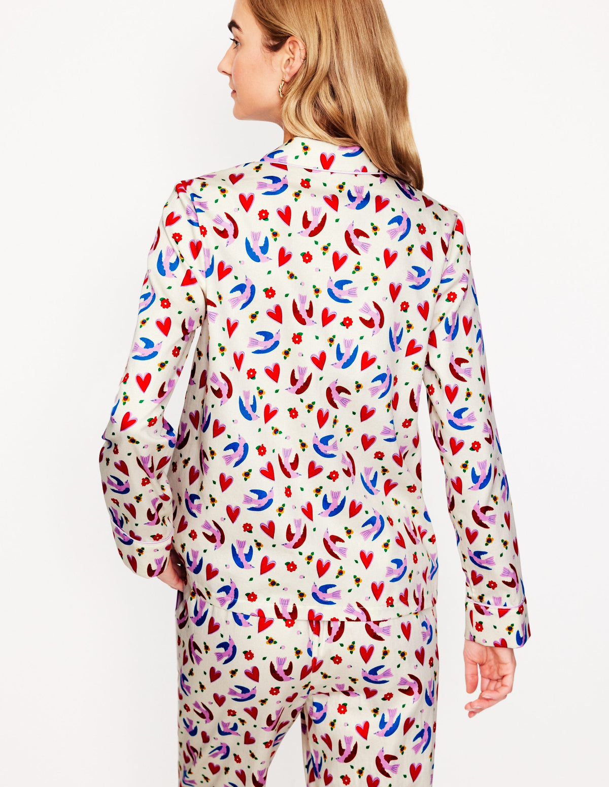 Cotton Sateen Pajama Shirt-Ivory, Heart Flutter - Image 3