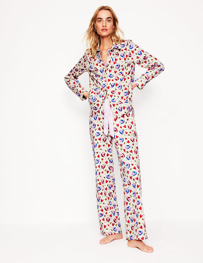 Cotton Sateen Pajama Shirt-Ivory, Heart Flutter