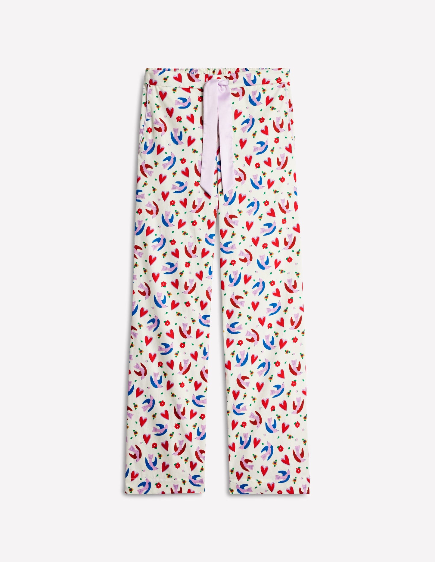 Cotton Sateen Pajama Trousers-Ivory, Heart Flutter