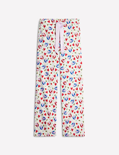 Cotton Sateen Pajama Trousers-Ivory, Heart Flutter