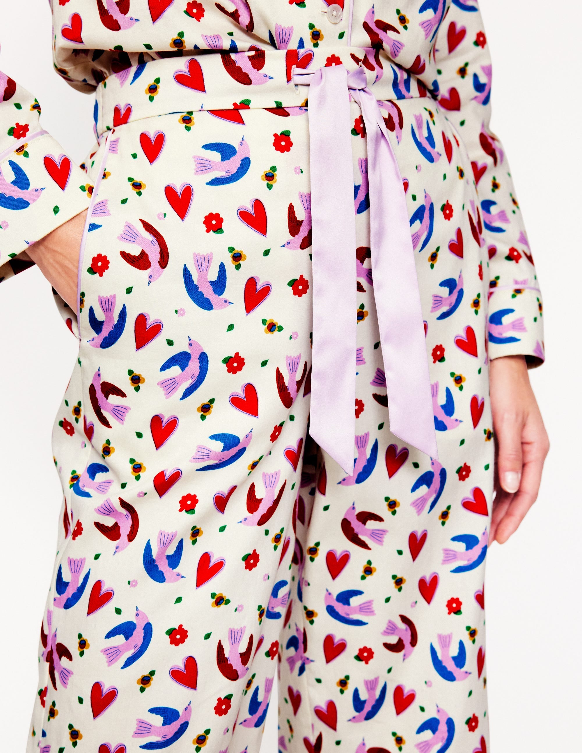 Cotton Sateen Pajama Trousers-Ivory, Heart Flutter - Image 2
