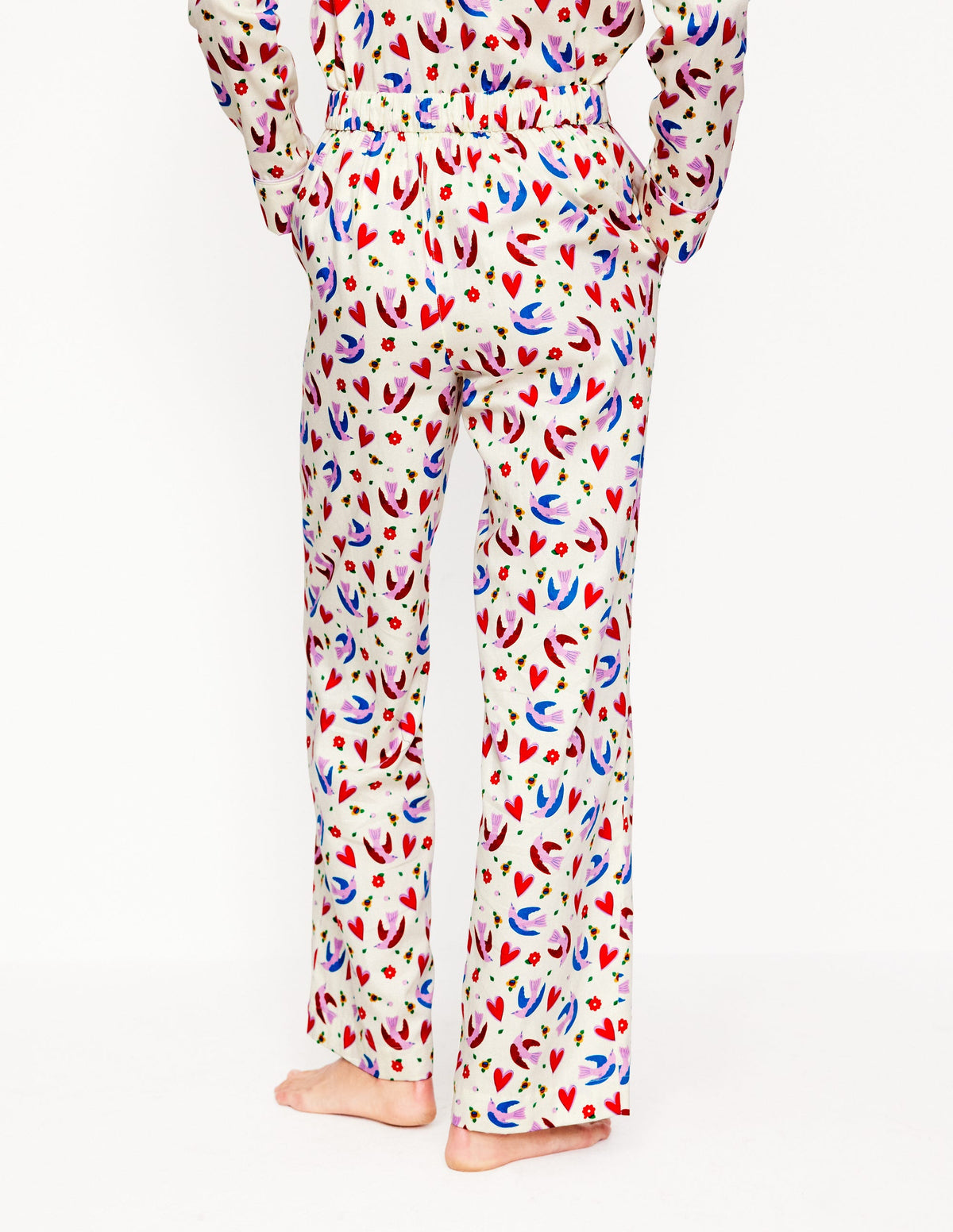 Cotton Sateen Pajama Trousers-Ivory, Heart Flutter - Image 3
