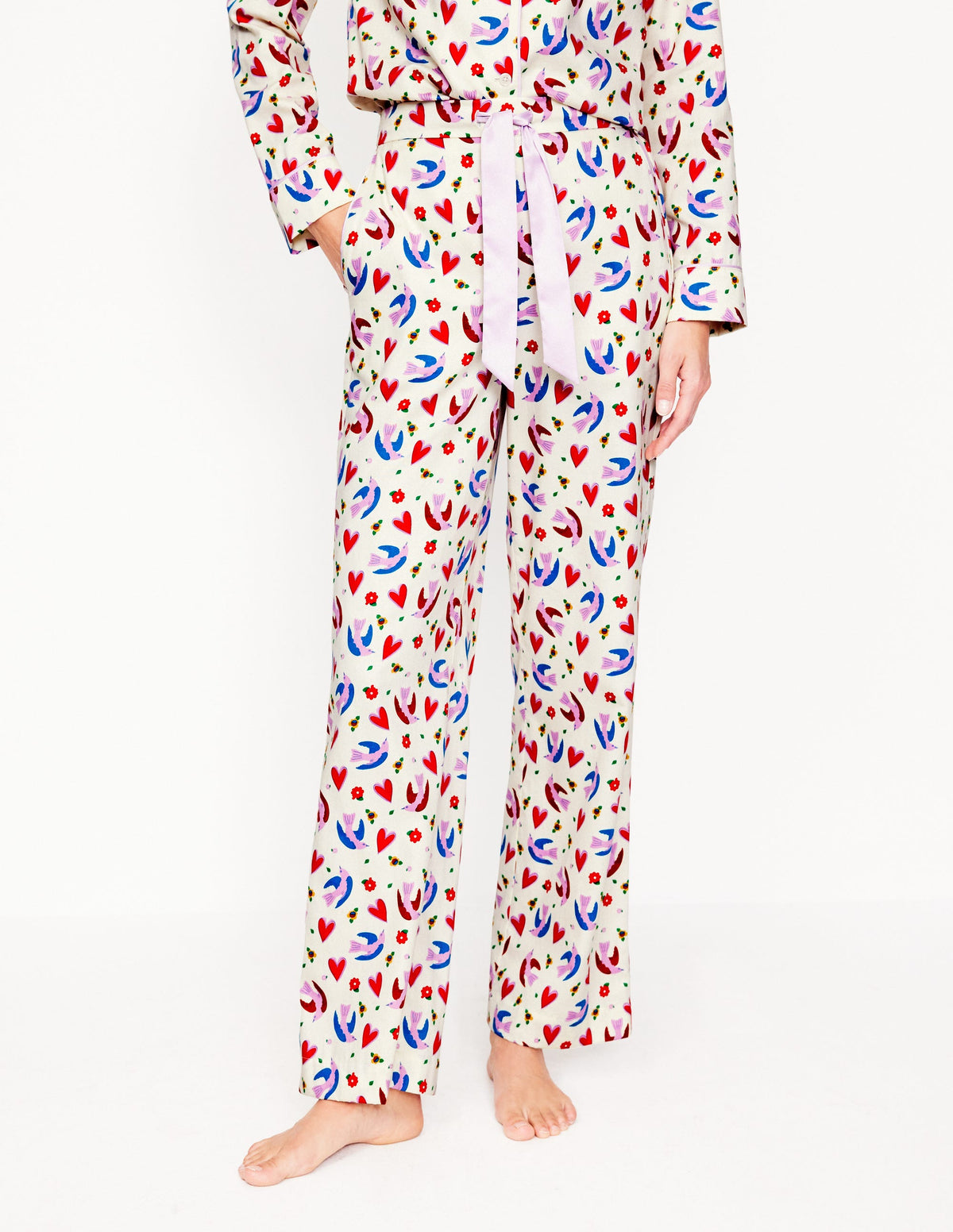 Cotton Sateen Pajama Trousers-Ivory, Heart Flutter - Image 4