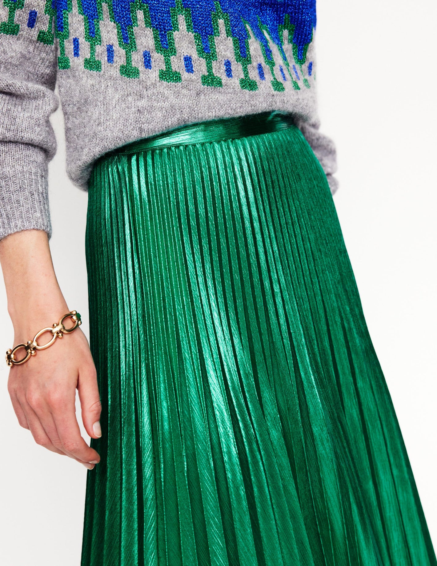 Camilla Metallic Midi Skirt-Malachite