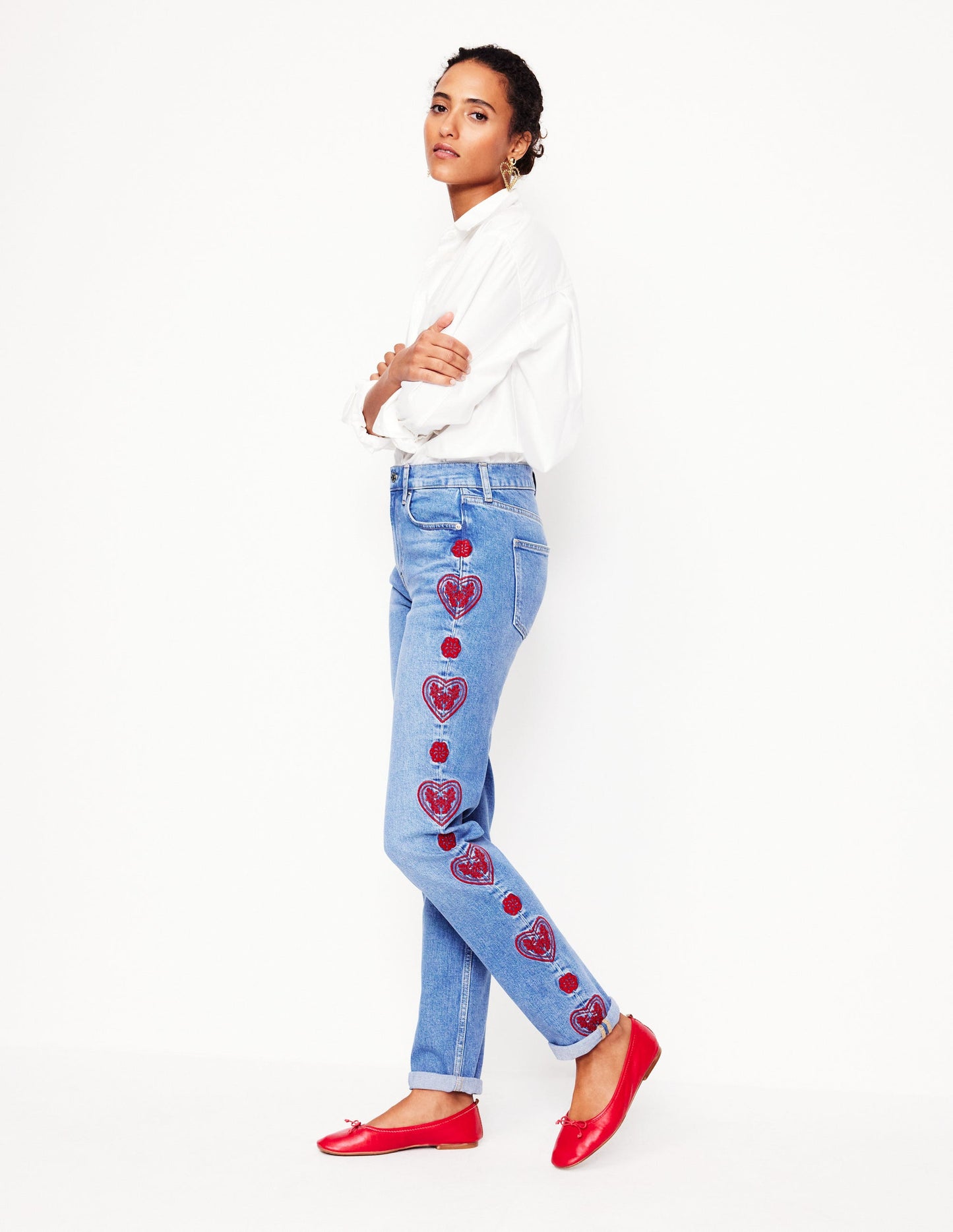 Girlfriend Jeans-Heart Embroidery