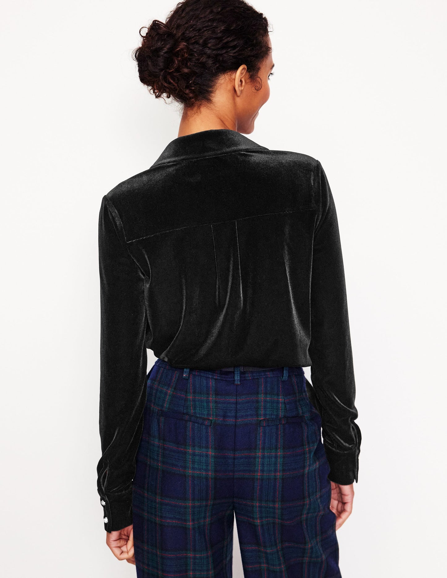 Jewel Button Velvet Shirt-Black