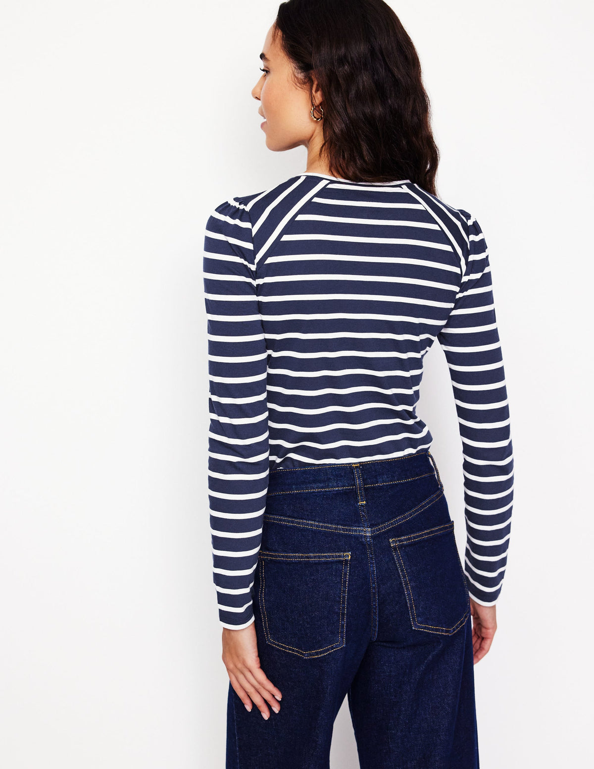 Arabella Stripe Jersey Top-Navy, Ivory Stripe - Image 3