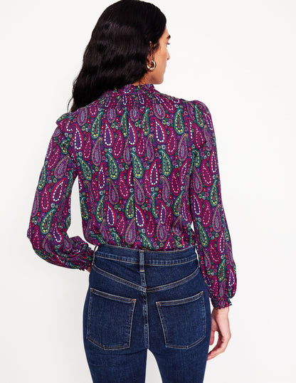 Fay Smocked Jersey Shirt-Multi, Illustrated Paisley