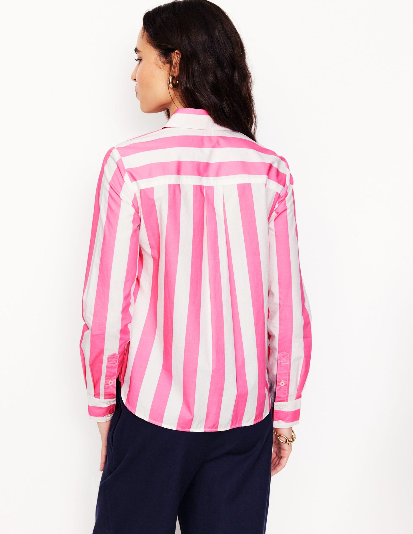 Sienna Cotton Shirt-Pink Rose Wide Stripe