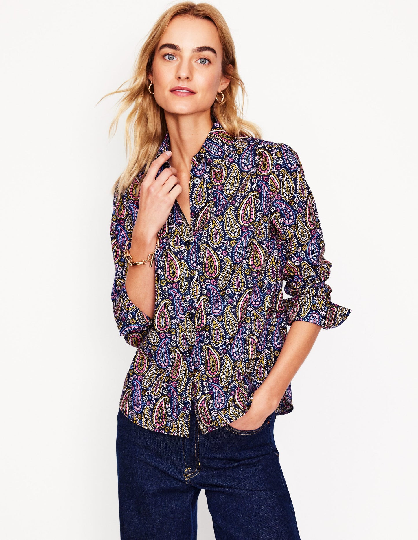 Sienna Cotton Shirt-Dawn Blue, Illustrated Paisley