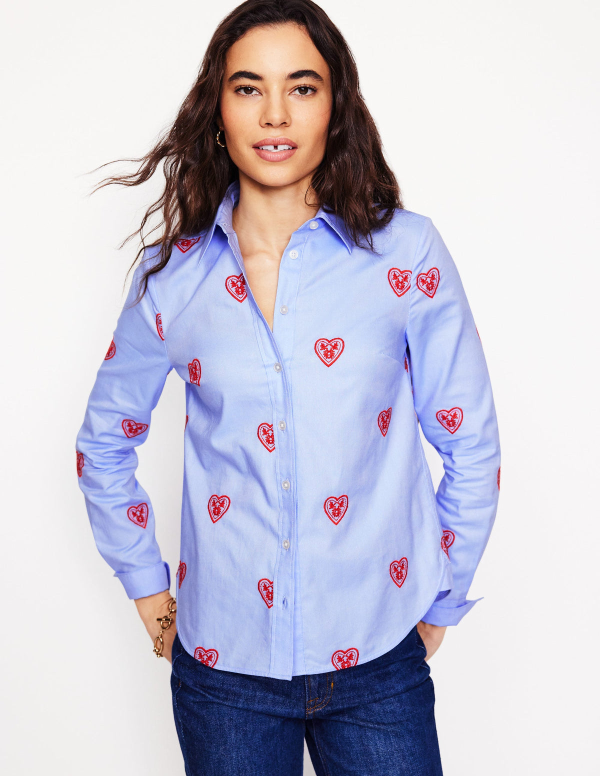 Sienna Interest Cotton Shirt-Blue Oxford, Hearts - Image 1
