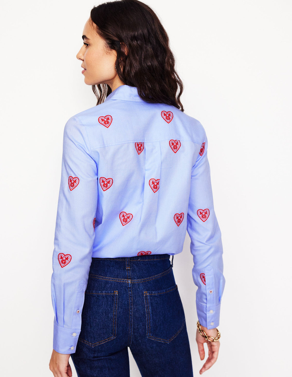 Sienna Interest Cotton Shirt-Blue Oxford, Hearts - Image 3