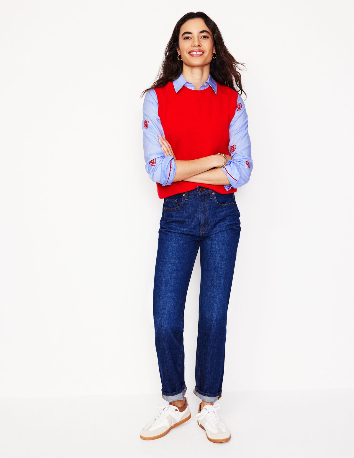 Sienna Interest Cotton Shirt-Blue Oxford, Hearts - Image 4