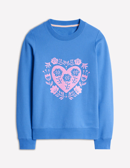 Hannah Embroidered Sweatshirt-Peacock Plume Blue, Hearts