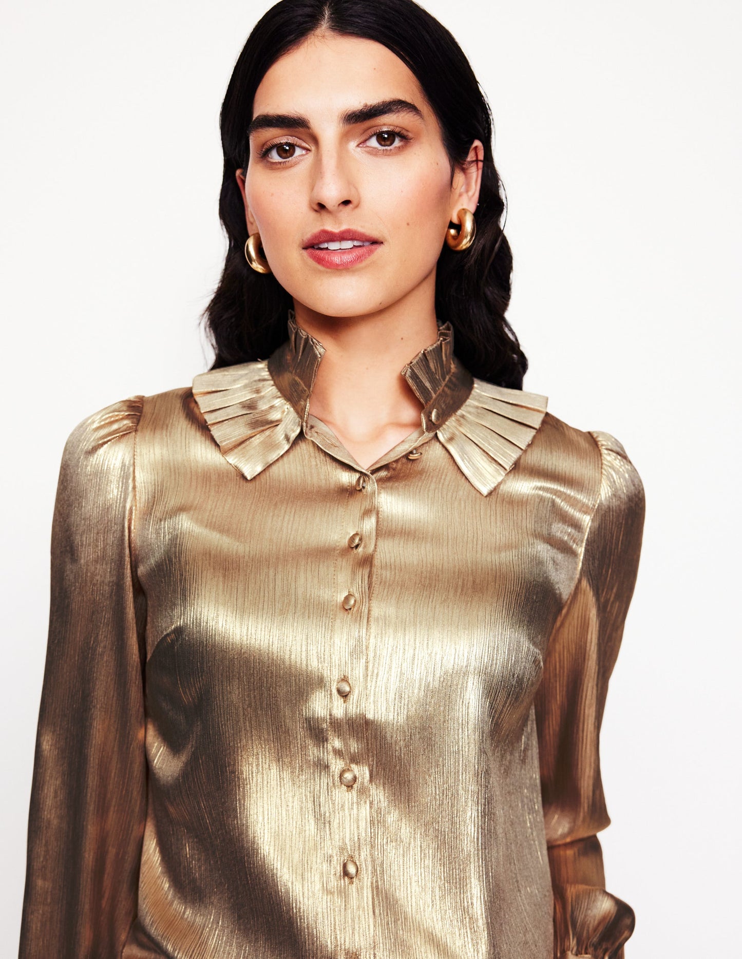 Ruffle Collar Party Blouse-Gold