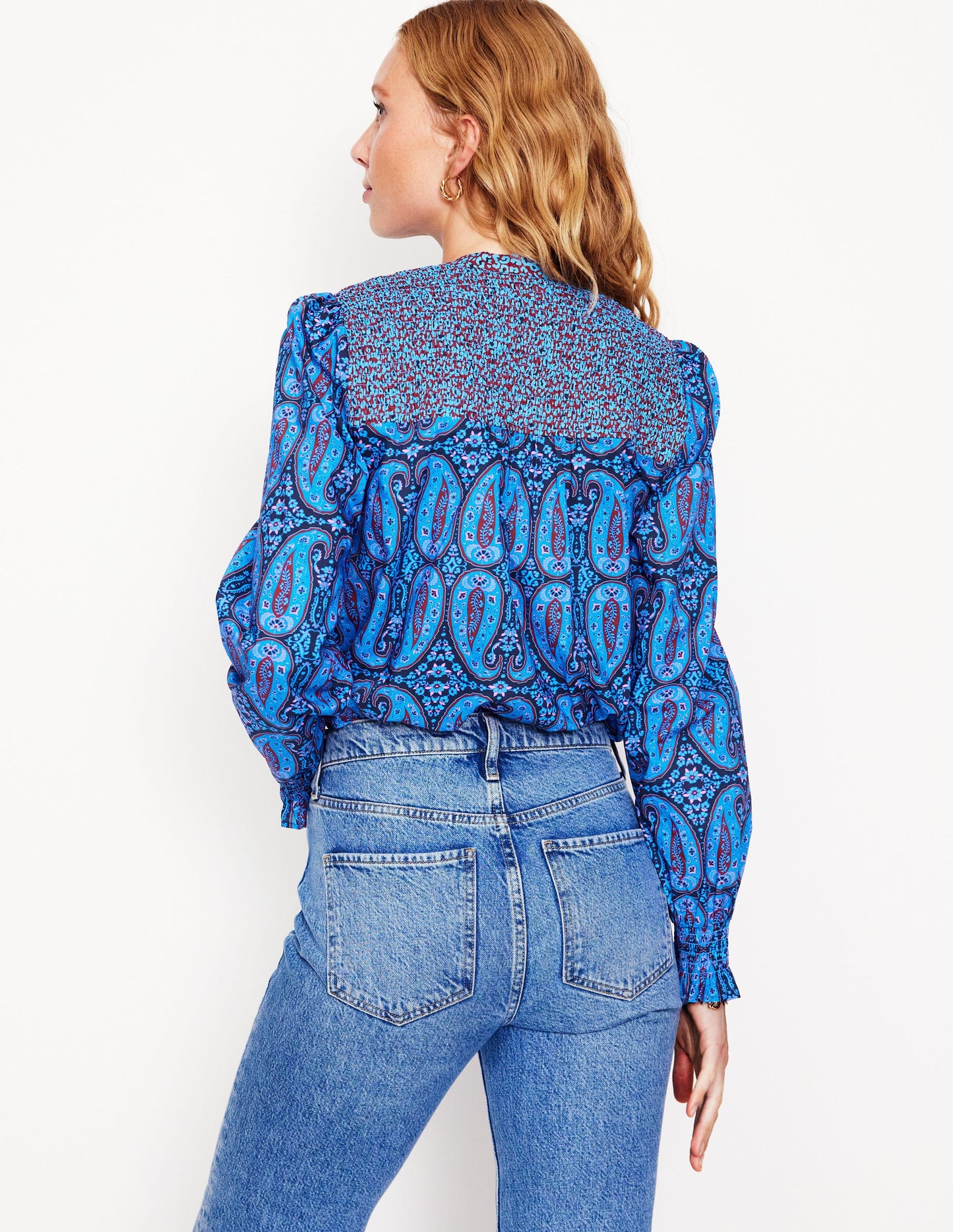 Smocked Yoke Cotton Blouse-Hotch Potch, Paisley Bud