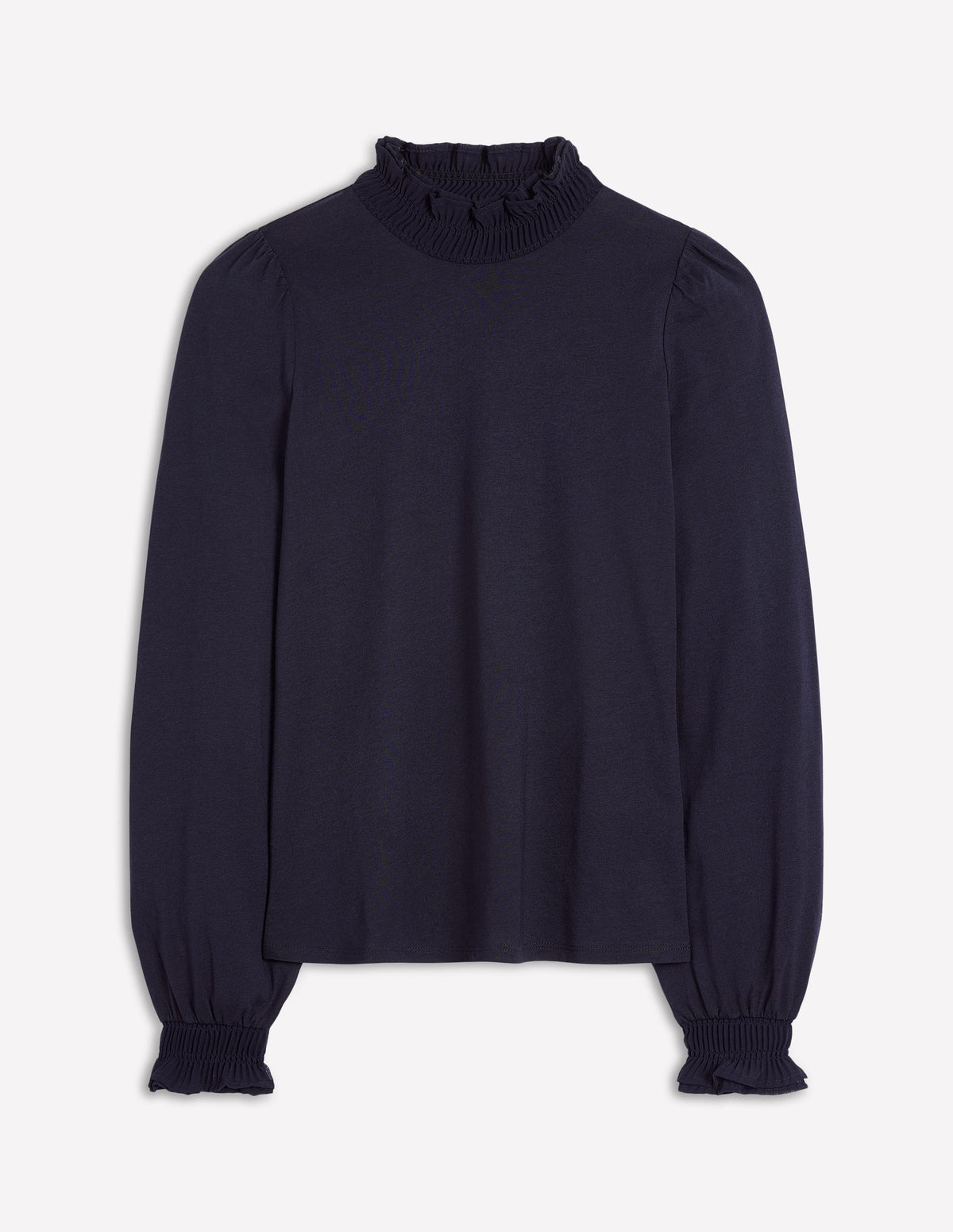 Woven Frill Supersoft Top-Navy-5