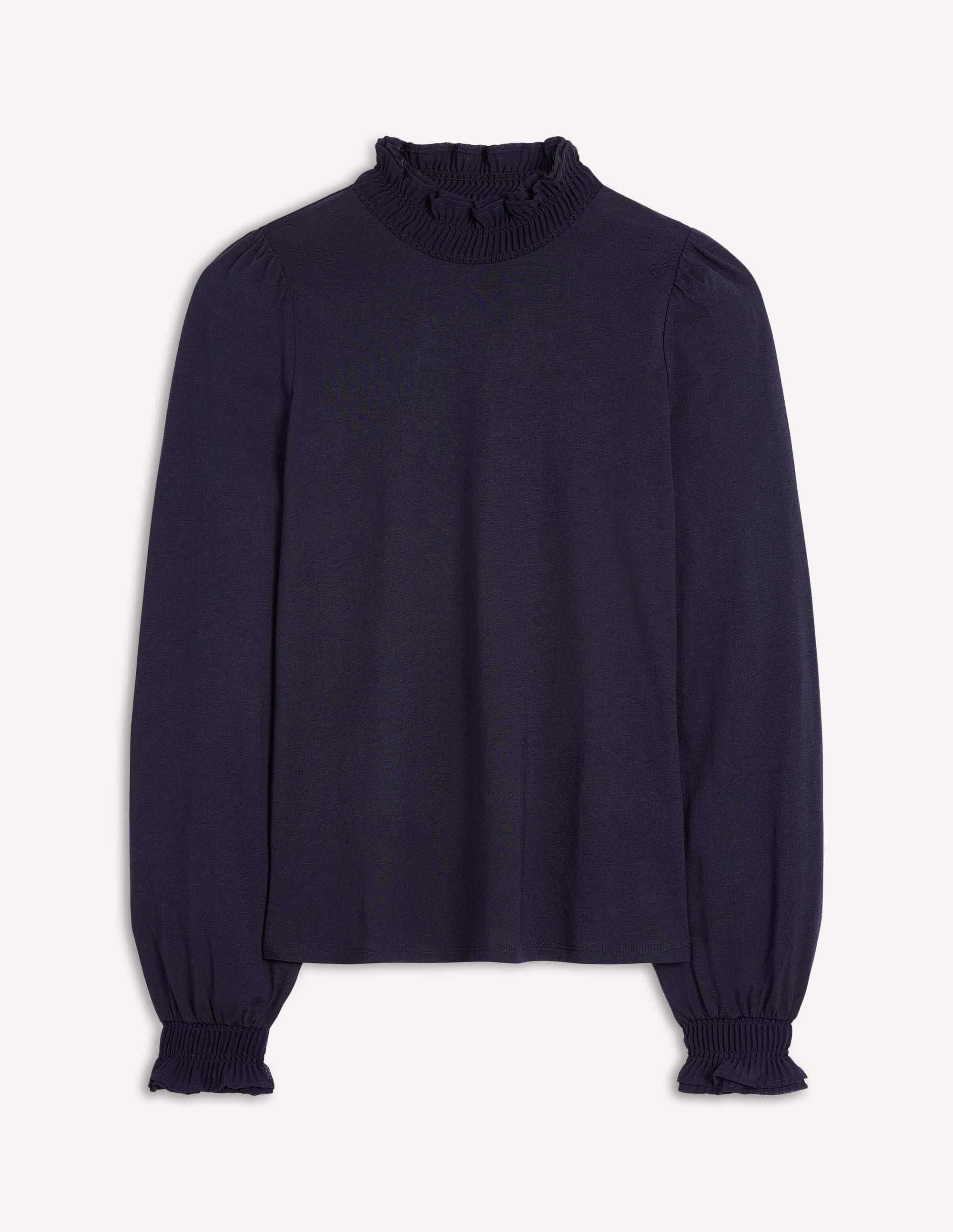 Woven Frill Supersoft Top-Navy - Image 5