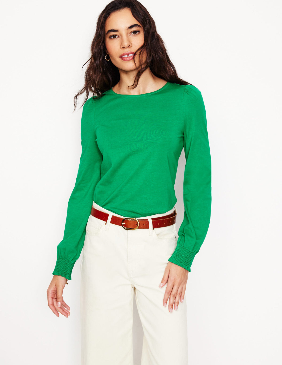 Smocked Cuff Supersoft Top-Rich Emerald - Image 1