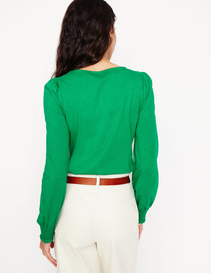 Smocked Cuff Supersoft Top-Rich Emerald