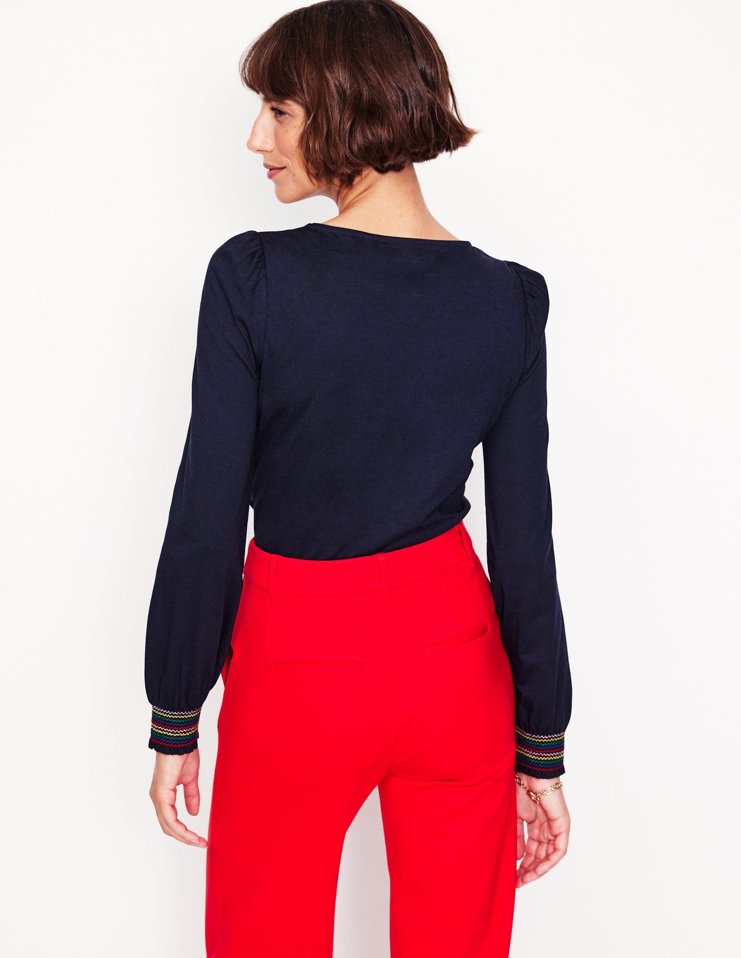 Smocked Cuff Supersoft Top-Navy