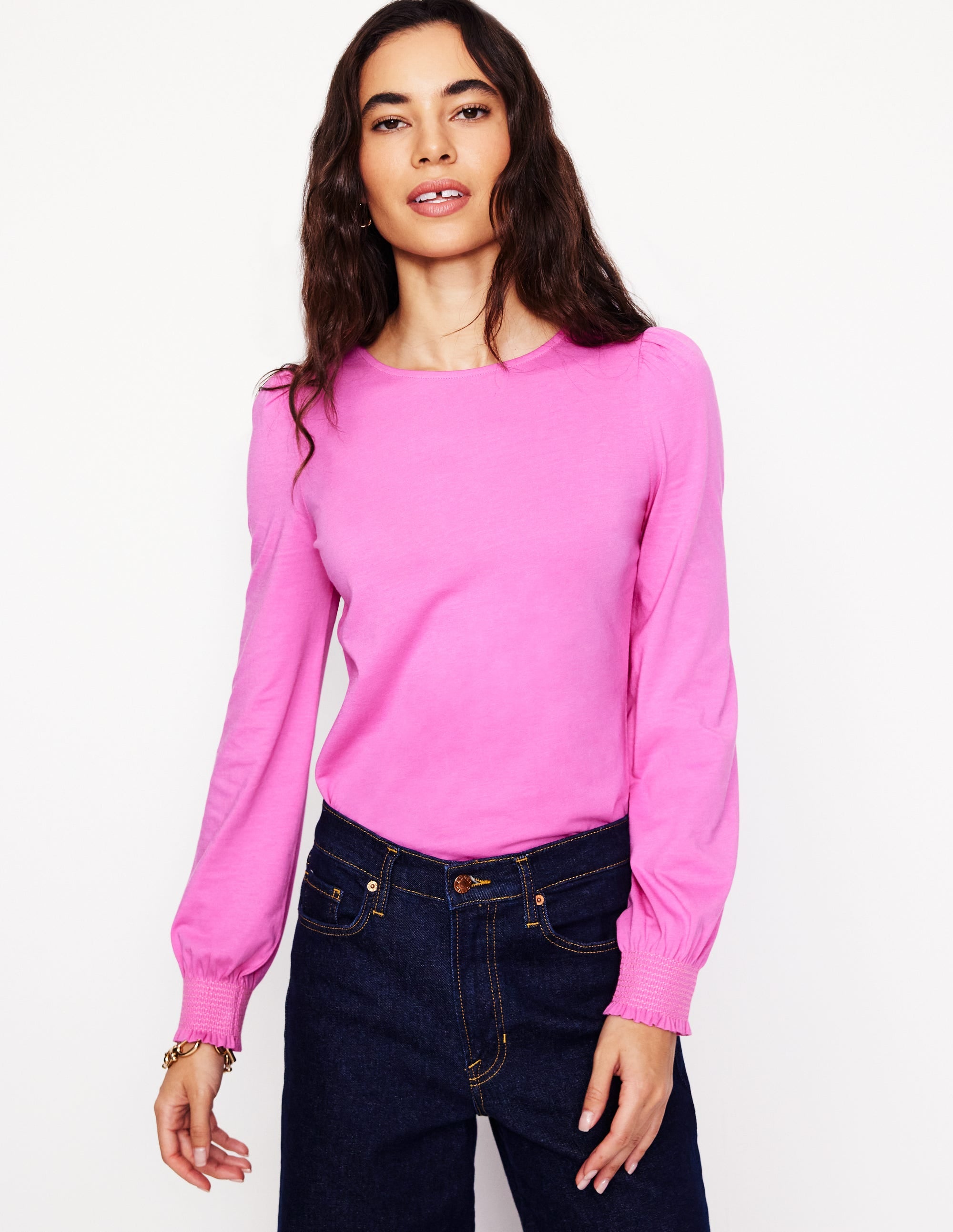 Smocked Cuff Supersoft Top-Tickled Pink - Image 1