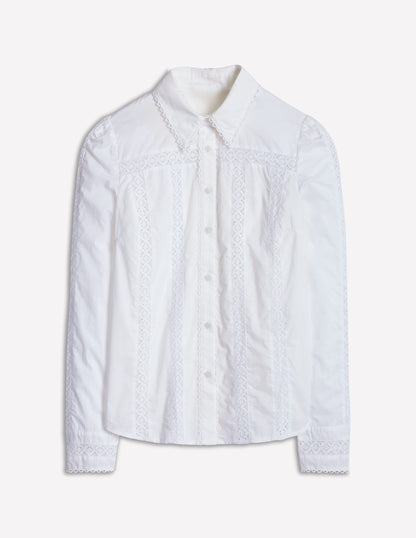 Lace Insert Shirt-White