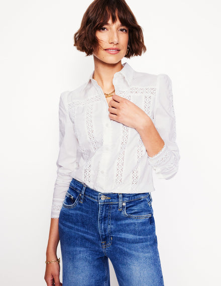 Lace Insert Shirt-White