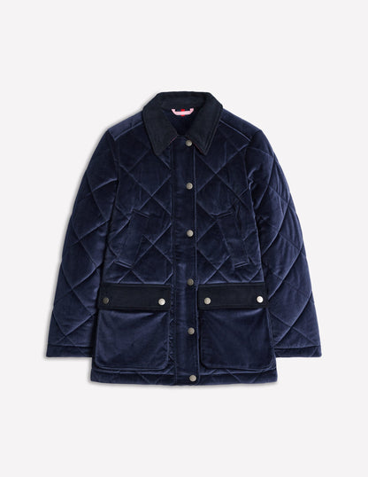 Quilted Velvet Jacket-Navy