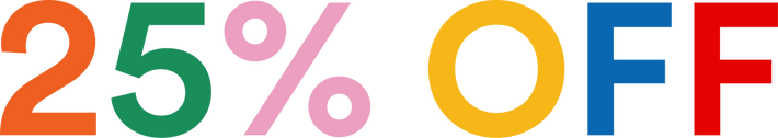 Colorful text displaying '25% OFF' with each letter in a different color.