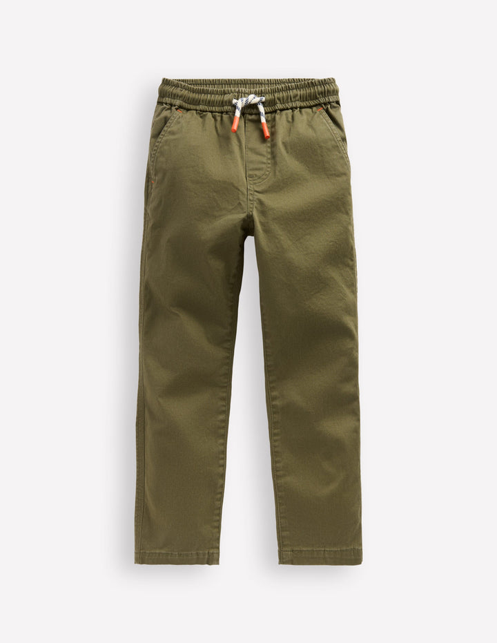 Slim Pull On Trousers-Woodland Green