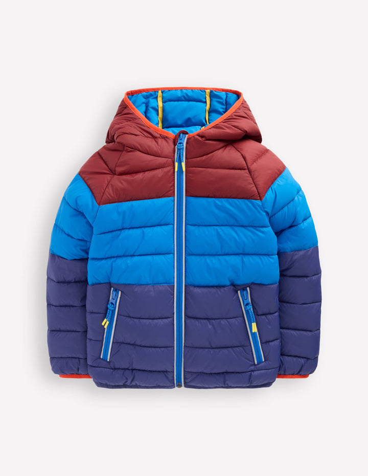 Pack-away Padded Jacket-Blue Colour Block