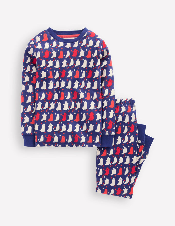 Snug Glow-in-the-dark Pajamas-Twilight Blue Spooky Ghosts