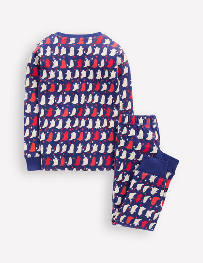 Snug Glow-in-the-dark Pajamas-Twilight Blue Spooky Ghosts-2