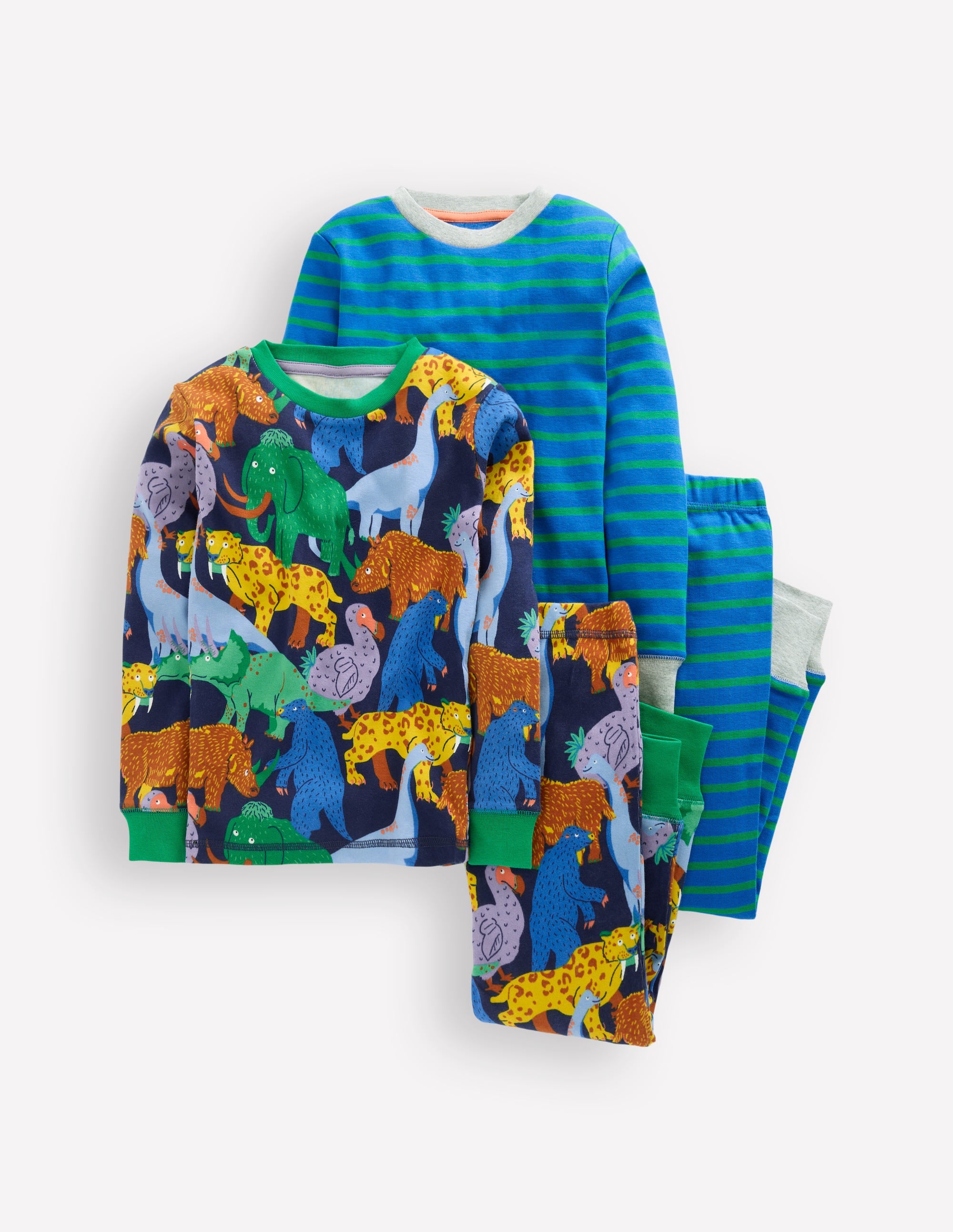 Snug Twin Pack Pajamas-Prehistoric Animals and Stripe - Image 1