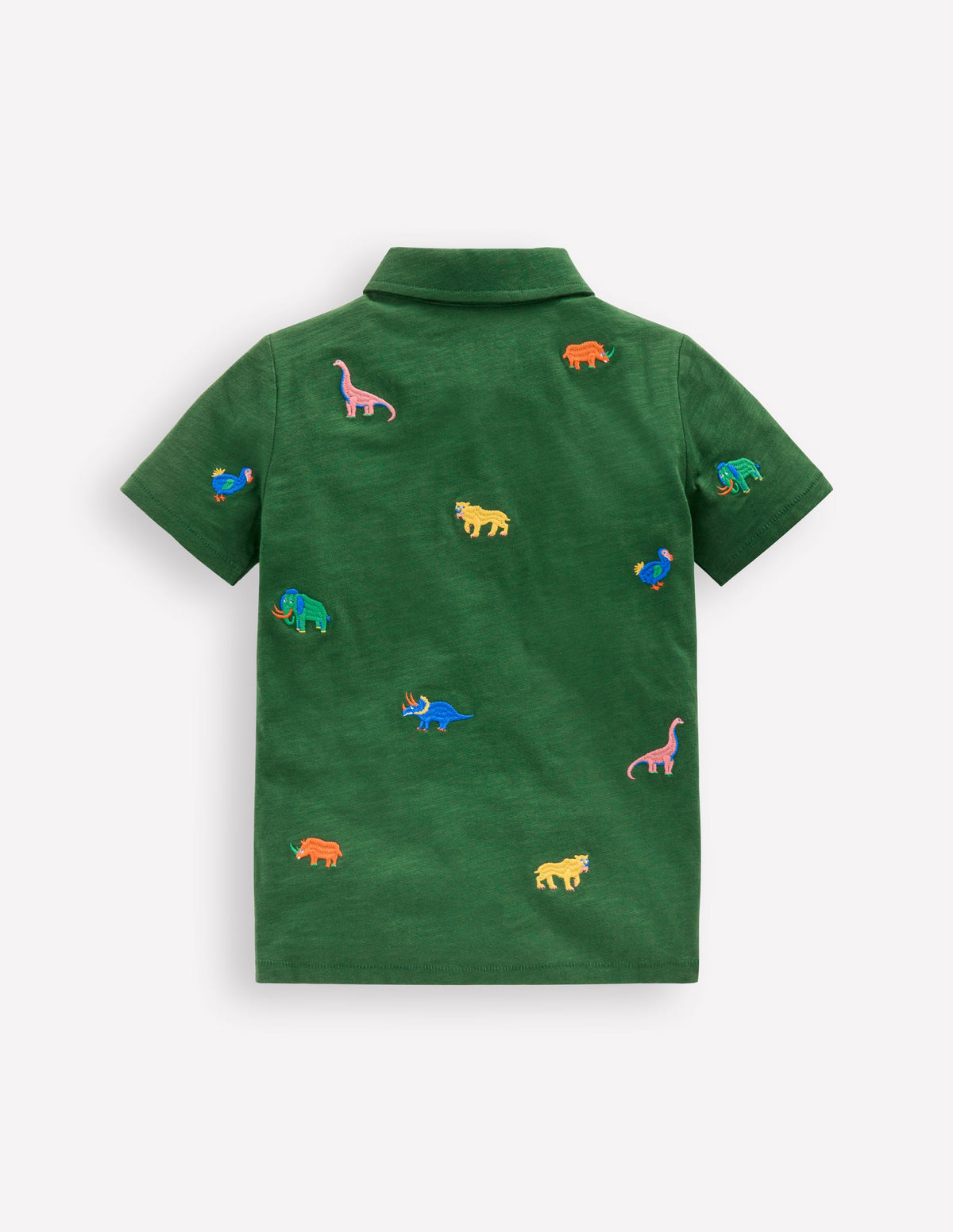 Embroidered Slub Polo Shirt-Prehistoric Animals Embroidery - Image 2